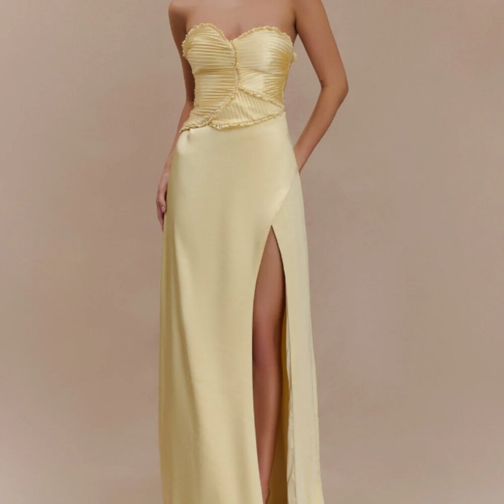 Meshki Yellow Satin Maxi Dress
